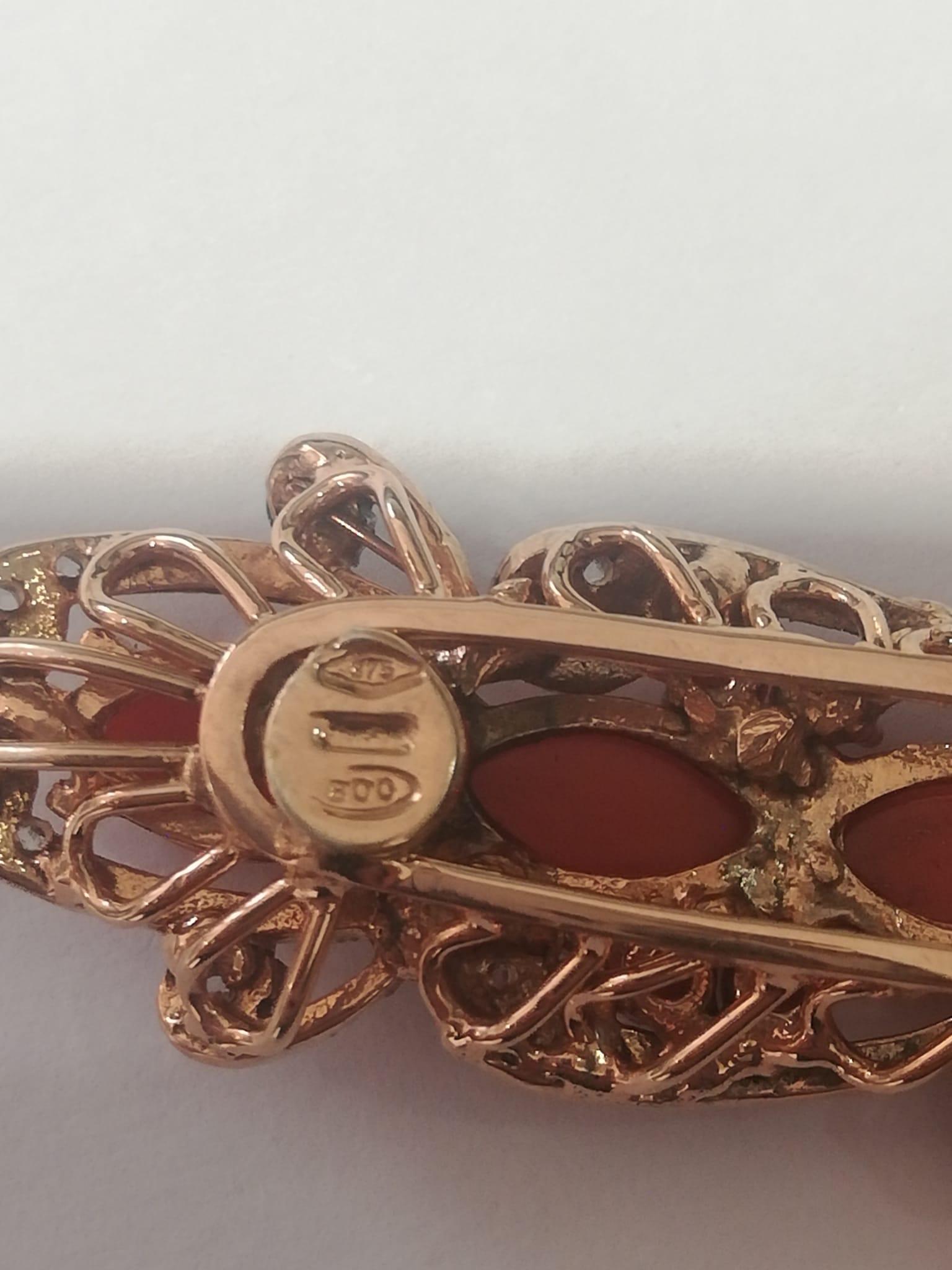 Coral, Diamonds, Rose Gold and Silver Cross Pendant Necklace. For Sale 1