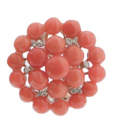 Coral, Diamonds, Rose Gold and Silver Earrings.