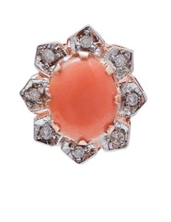 Boucles d'oreilles en corail, diamants, or rose et argent.