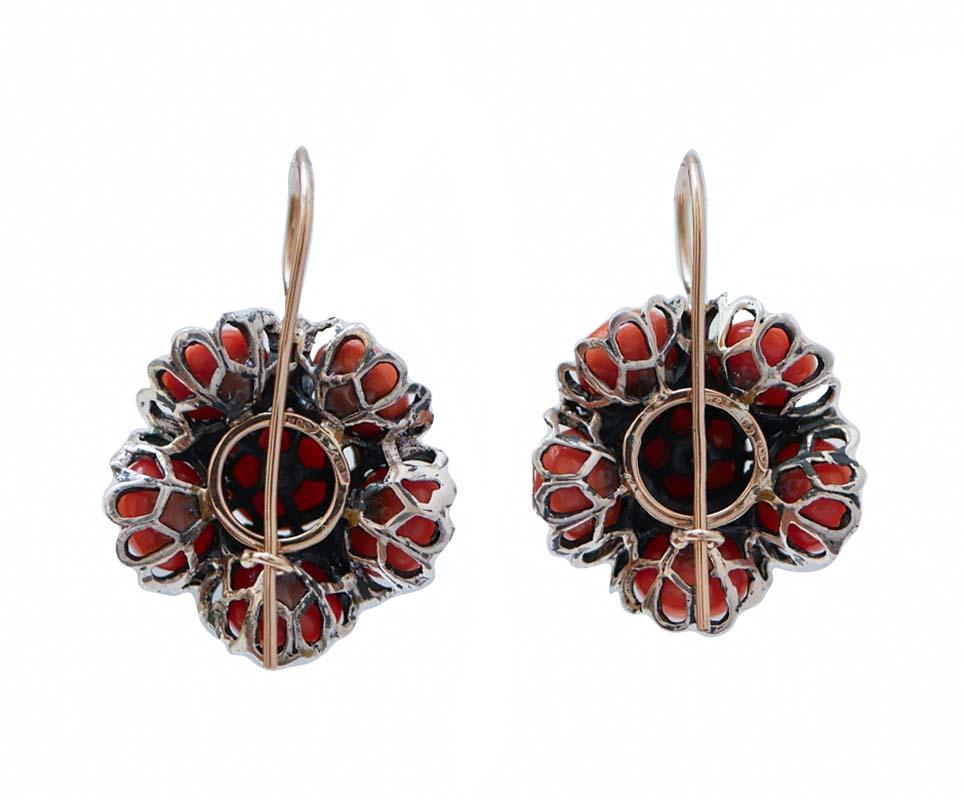Pendientes de Coral, Diamantes, Oro Rosa y Plata. Retro en venta