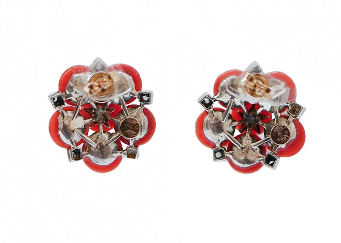 Pendientes de Coral, Diamantes, Oro Rosa y Plata. Retro en venta