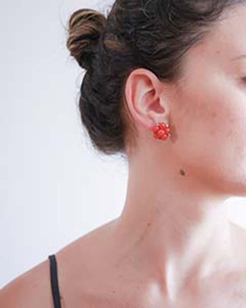 Pendientes de Coral, Diamantes, Oro Rosa y Plata. Corte mixto en venta