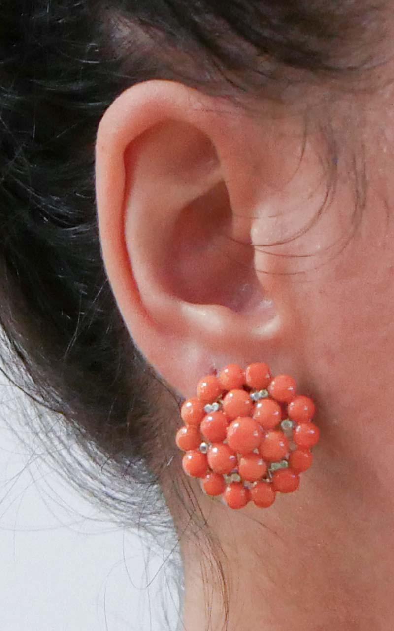 Boucles d'oreilles en corail, diamants, or rose et argent. Bon état - En vente à Marcianise, Marcianise (CE)