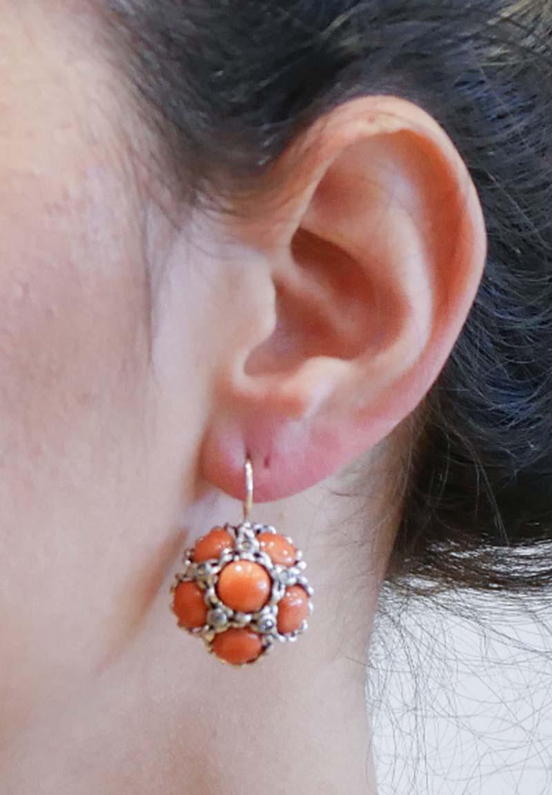 Pendientes de Coral, Diamantes, Oro Rosa y Plata. en Bueno estado para la venta en Marcianise, Marcianise (CE)