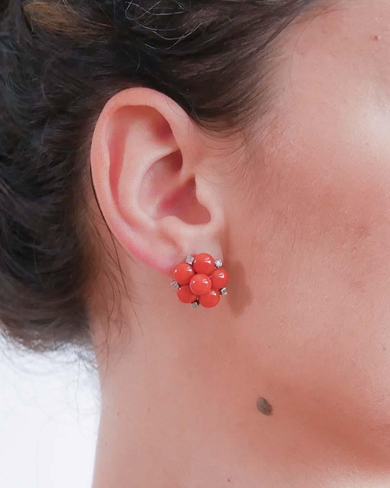 Pendientes de Coral, Diamantes, Oro Rosa y Plata. en Bueno estado para la venta en Marcianise, Marcianise (CE)
