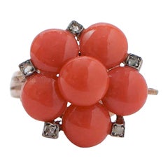 Coral, Diamonds, Rose Gold and Silver Earrings.