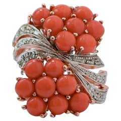 Coral, Diamonds, Rose Gold and Silver Ring. Coral, Diamonds, Rose Gold and Silver Ring.