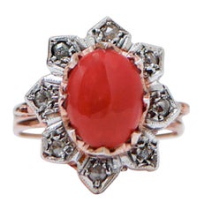 Bague en or rose, diamants et corail