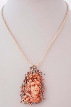 Coral, Diamonds, Rubies, Rose Gold and Silver Brooch /Pendant.