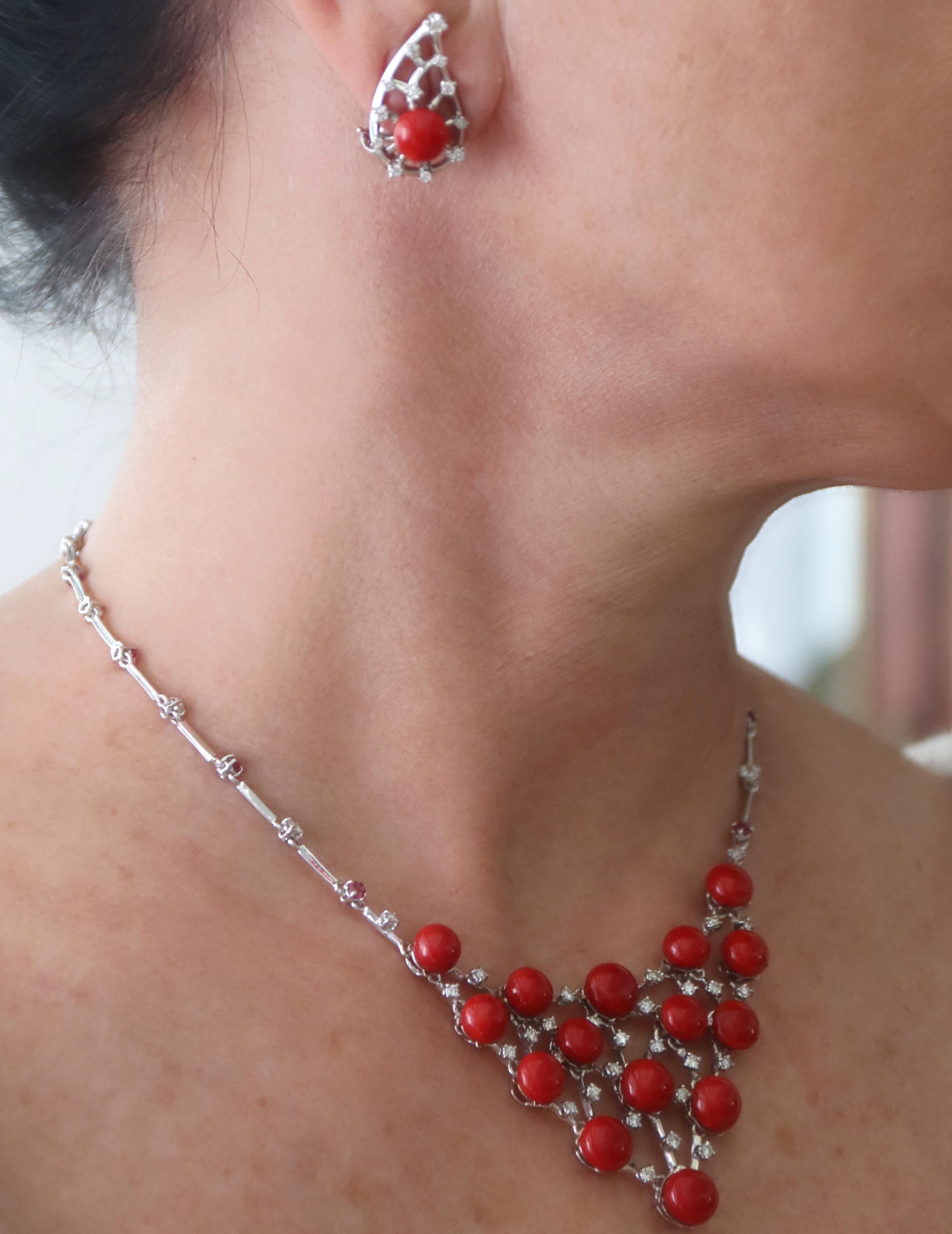 Coral Diamonds Rubies White Gold 18 Karat Choker Necklace For Sale 2