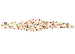 Coral Diamonds Sapphires Emeralds Rubies Yellow Gold 18 Karat Cuff Bracelet