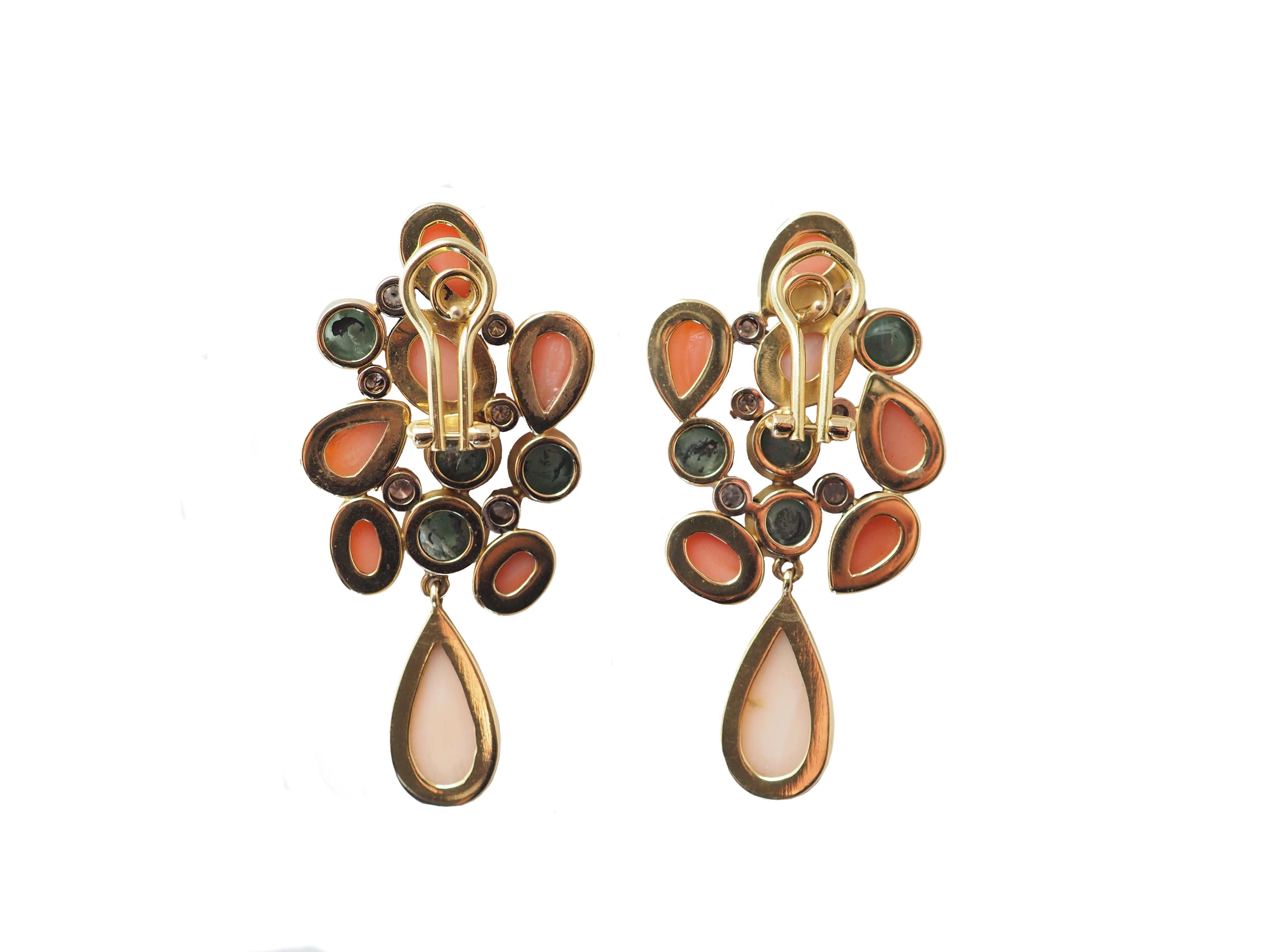 Coral Diamonds Tourmaline 18 Karat Yellow Gold Earrings For Sale 1