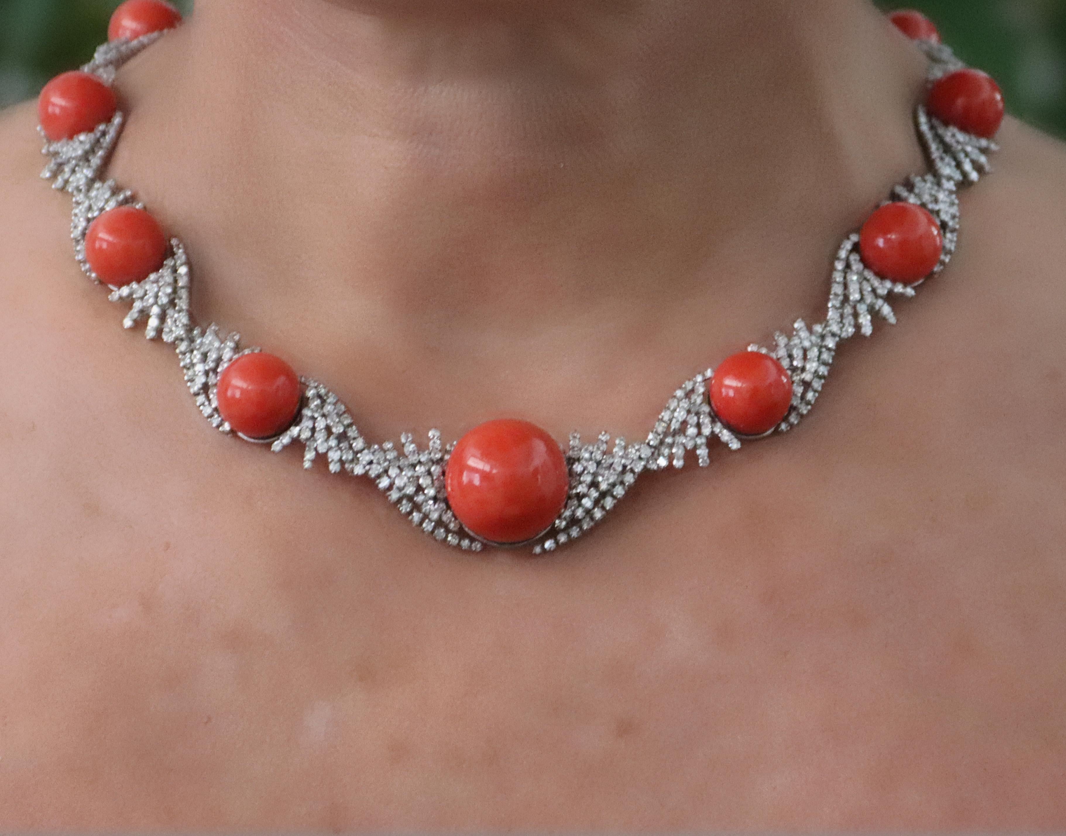 Coral Diamonds White Gold 18 Karat Choker Necklace For Sale 4