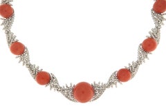 Coral Diamonds White Gold 18 Karat Choker Necklace