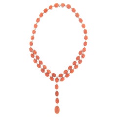 Collier ras du cou en or blanc 18 carats avec corail et diamants