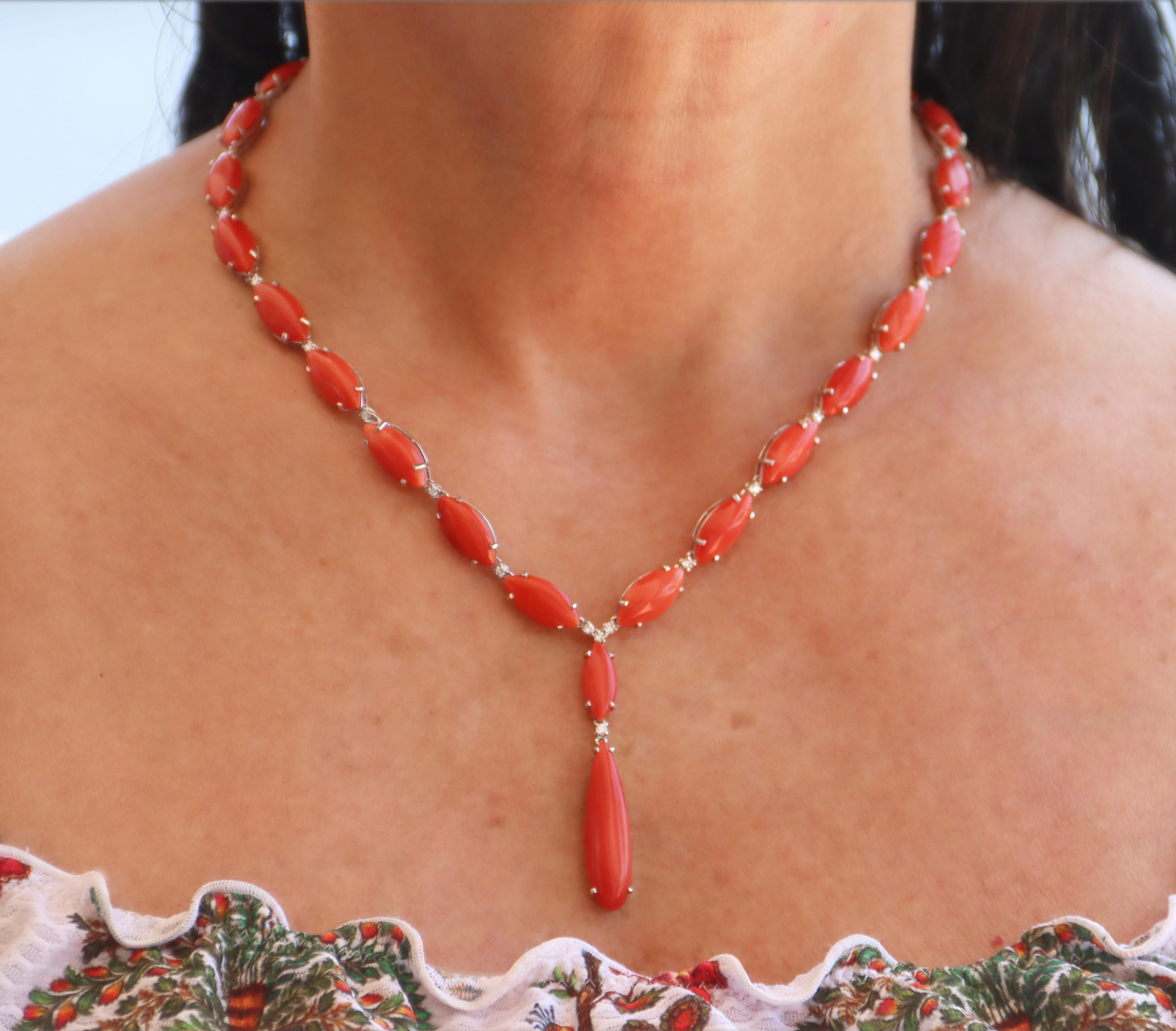 Coral Diamonds White Gold 18 Karat Pendant Necklace For Sale 3