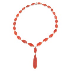Coral Diamonds White Gold 18 Karat Pendant Necklace
