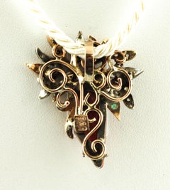 Coral, Diamonds, Emeralds Ruby Sapphires Gold & Silver Retro Horn-Shaped Pendant