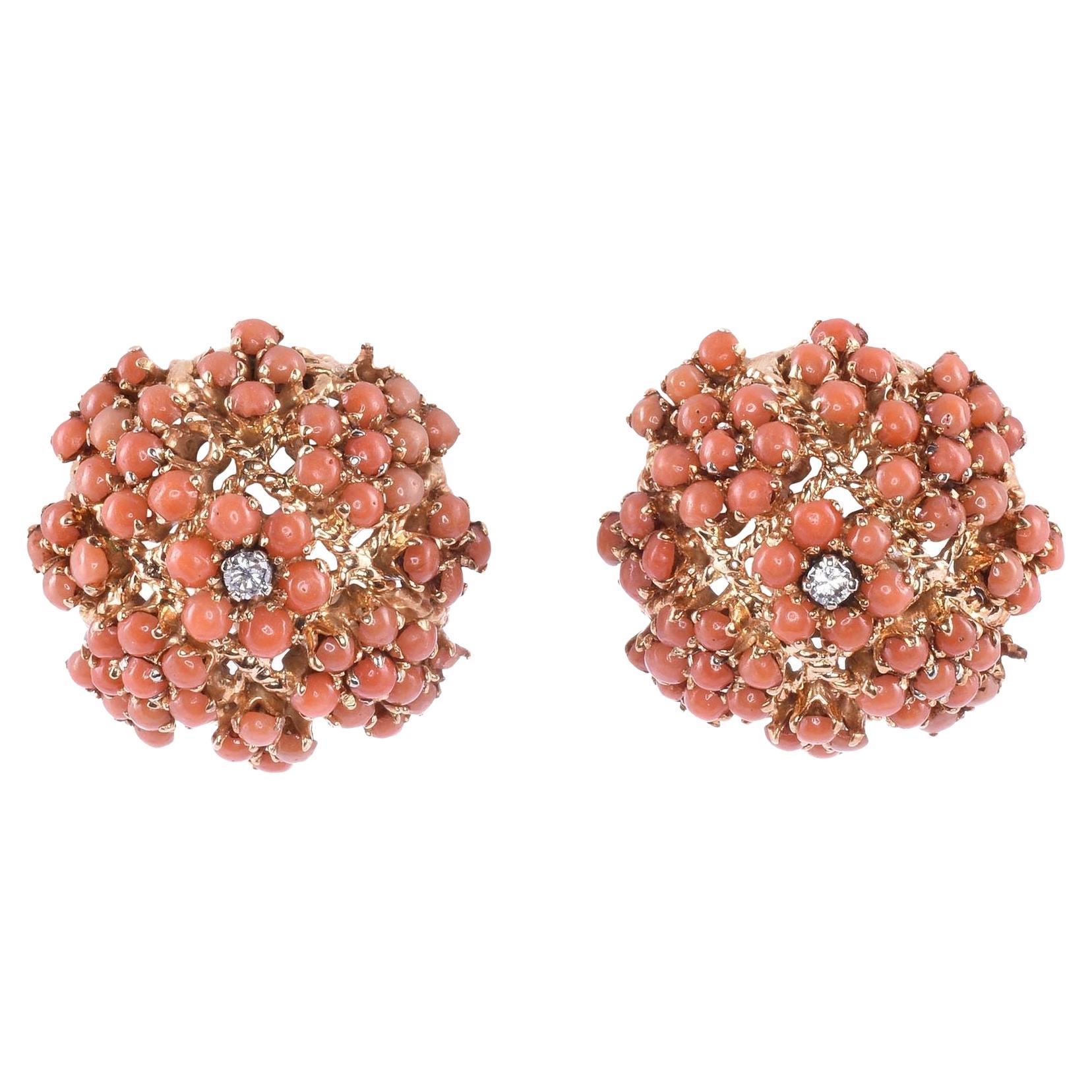 Coral Dome 18K Clip Earrings For Sale