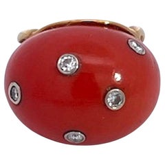 Coral Dome Ring with Diamonds 14K