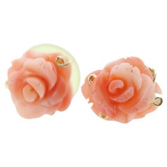 Orecchini di corallo. Orecchini con fiore di corallo intagliato in Coral Rose 14k. Grande scolpito