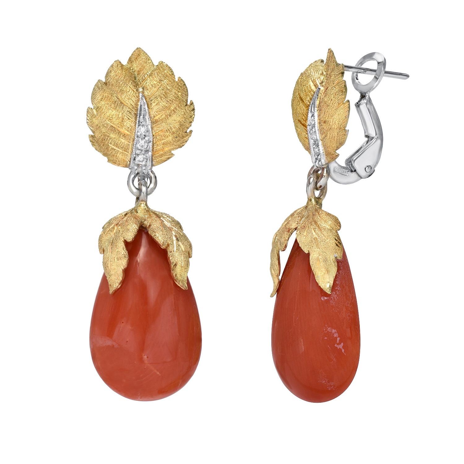 Contemporary Coral Earrings Diamonds Yellow Gold For Sale