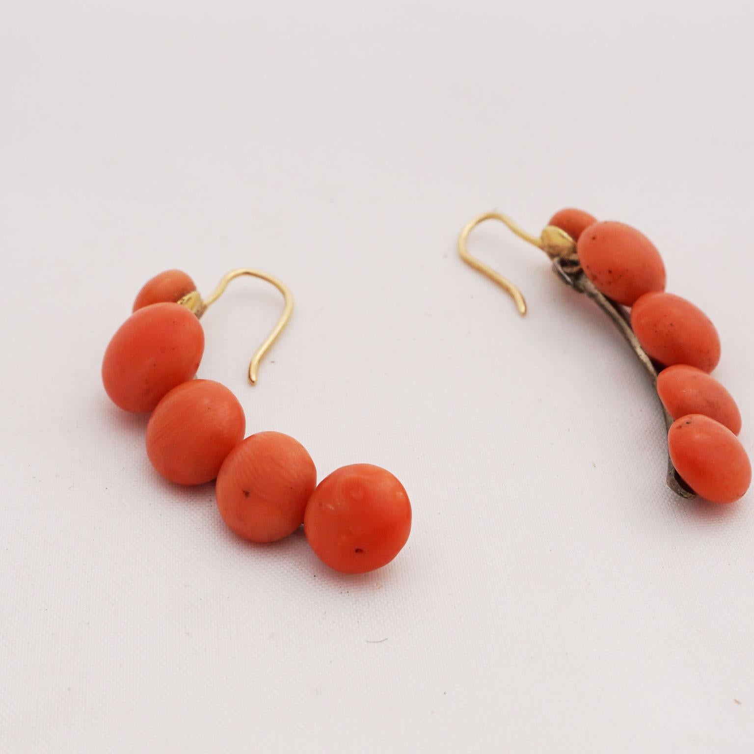 Art Deco Coral Earrings in Hanging Form