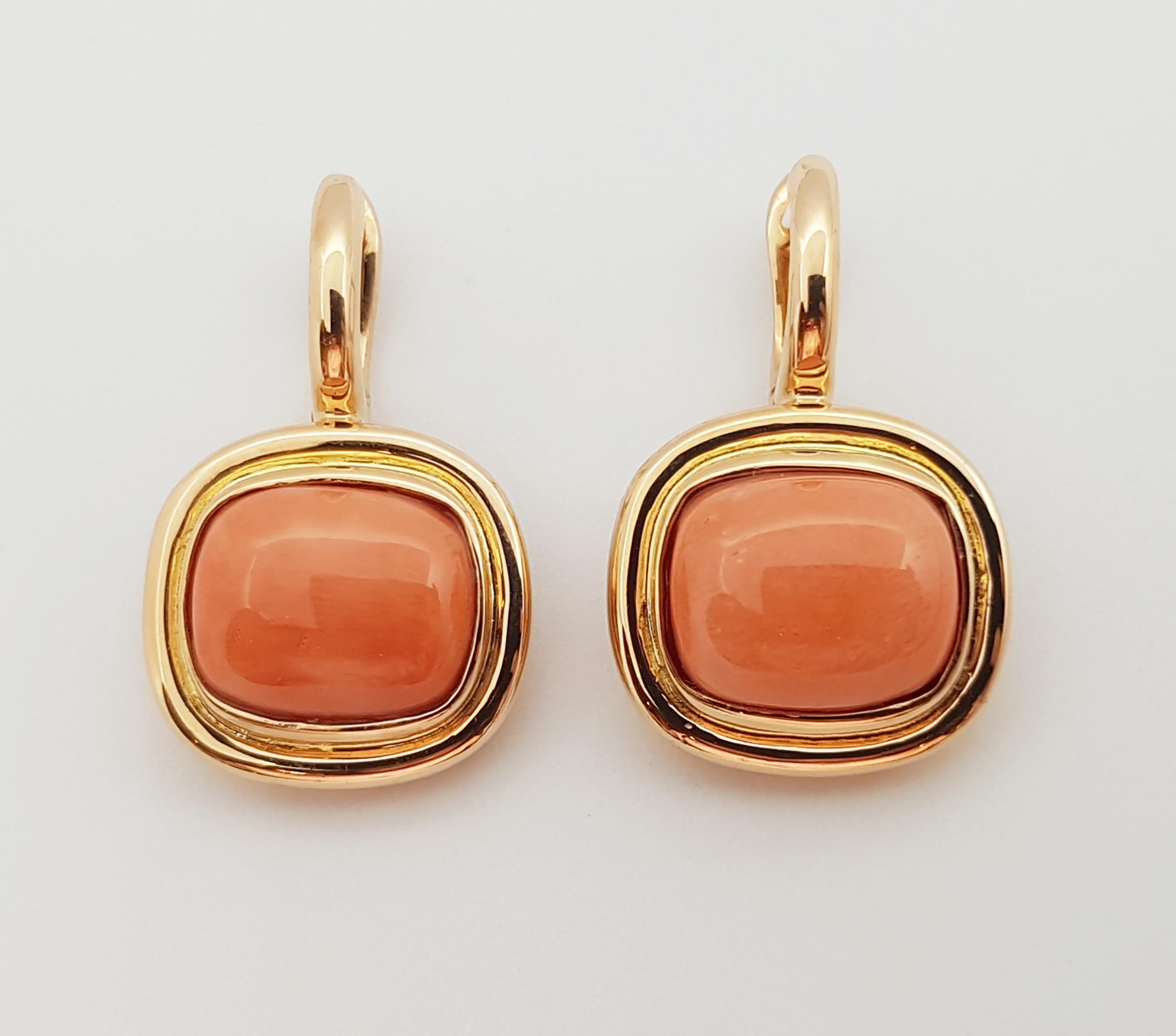 Contemporary Coral Earrings Set in 18 Karat Rose Gold Settings For Sale