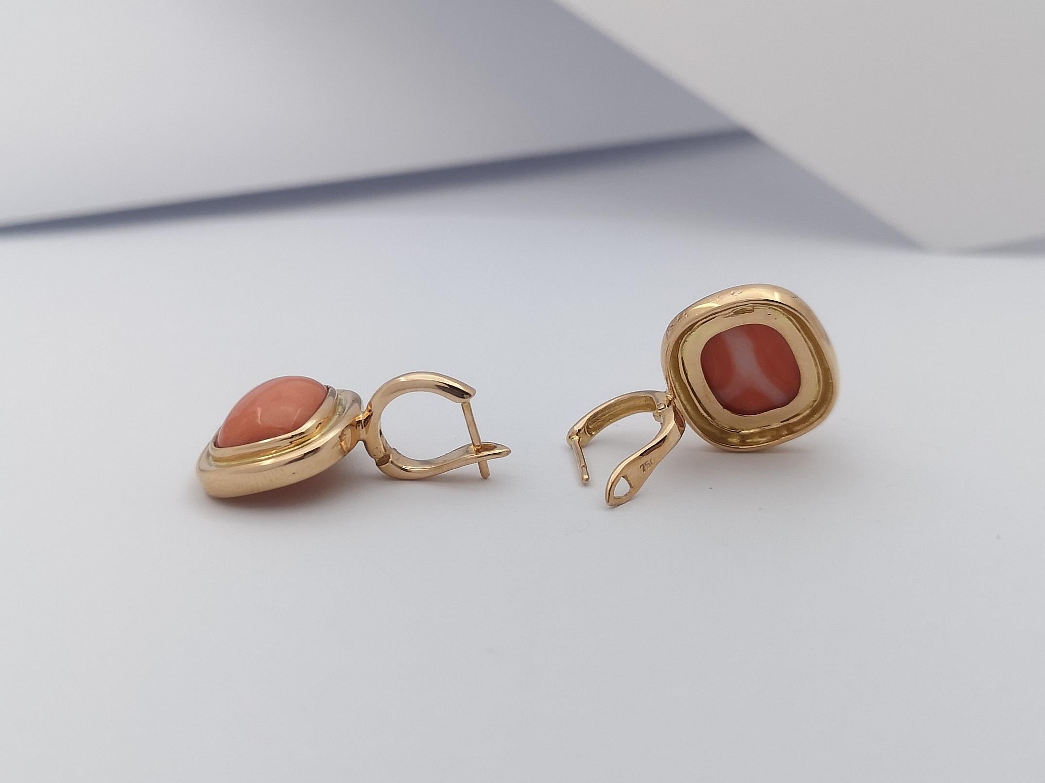 Women's Coral Earrings Set in 18 Karat Rose Gold Settings For Sale