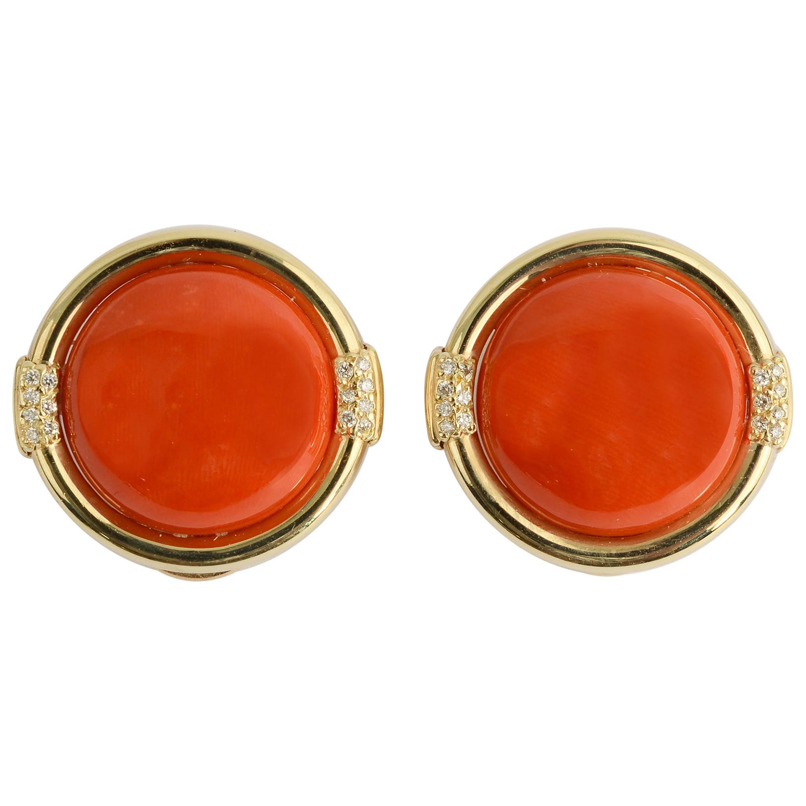 Coral Earrings with Diamonds