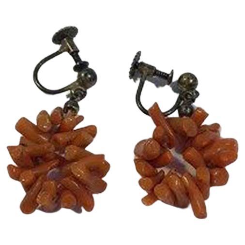 Coral Earrings with Silver-Screws For Sale