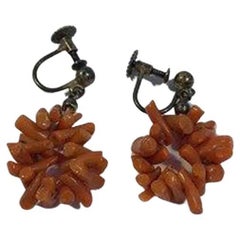 Coral Earrings with Silver-Screws