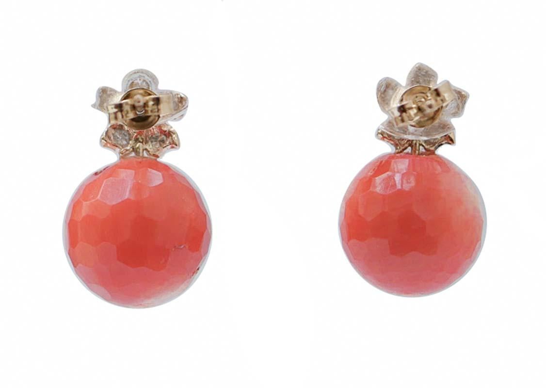 Pendientes de Coral, Esmeraldas, Diamantes y Oro Rosa. Retro en venta