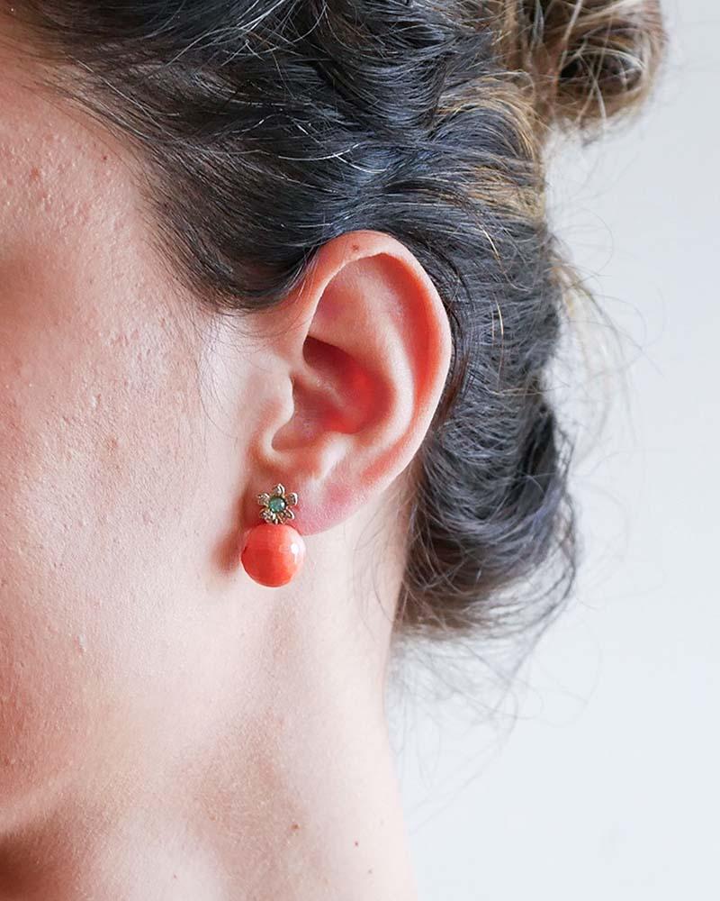 Pendientes de Coral, Esmeraldas, Diamantes y Oro Rosa. en Nuevo estado para la venta en Marcianise, Marcianise (CE)