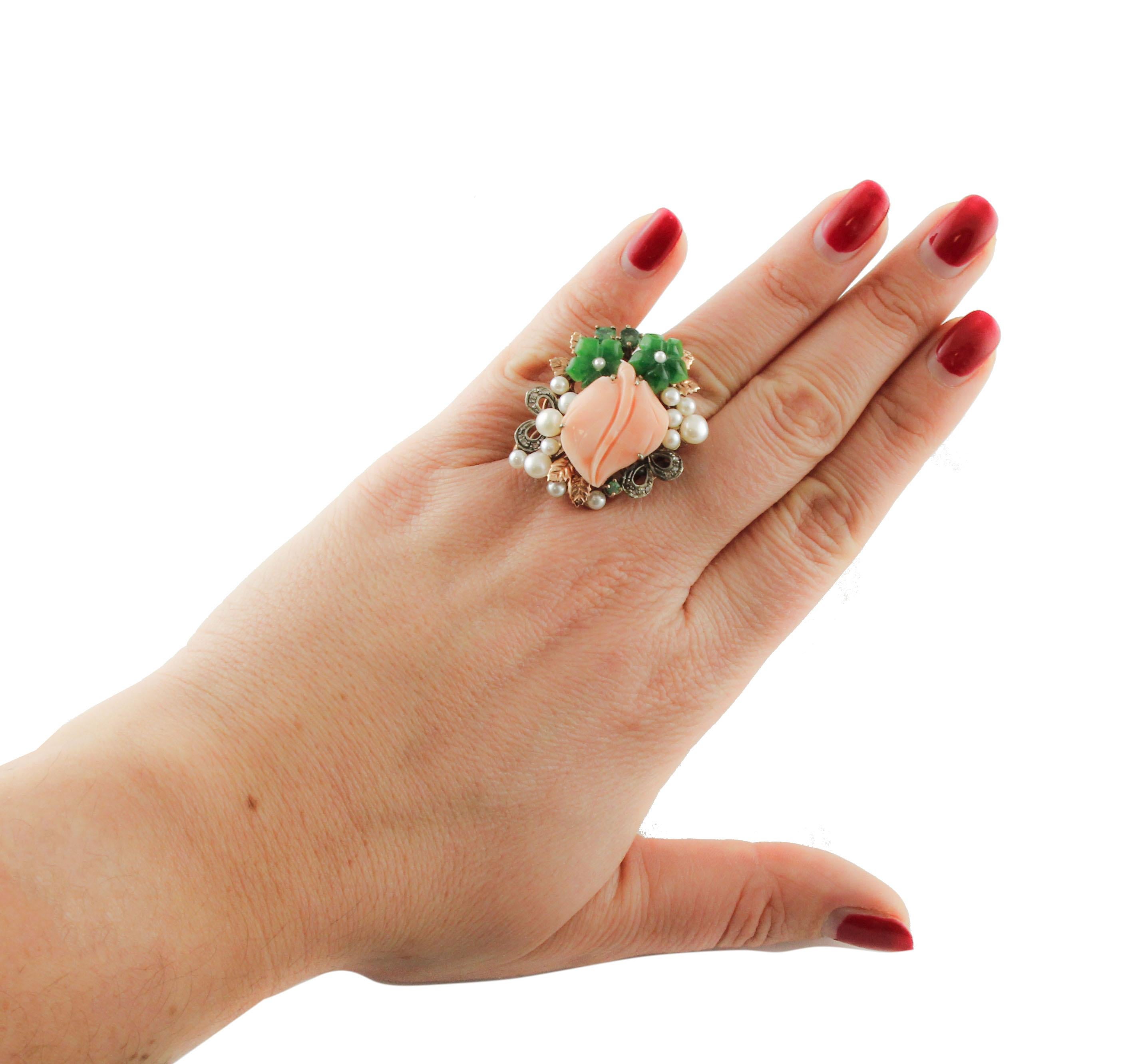 Women's Coral Emeralds Pearls Agate Diamonds For Sale