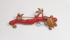 Coral Fantasy Brooche with tortoise and starfish  Schlumberger marine style