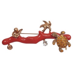 Coral Fantasy Brooche with tortoise and starfish Schlumberger marine style