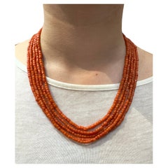 Coral Five Strand Necklace 14K Gold Clasp