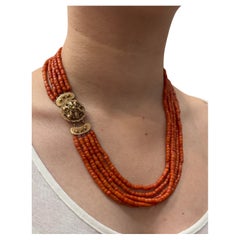 Coral Five Strand Necklace 14K Gold Clasp Coral Five Strand Necklace 14K Gold Clasp