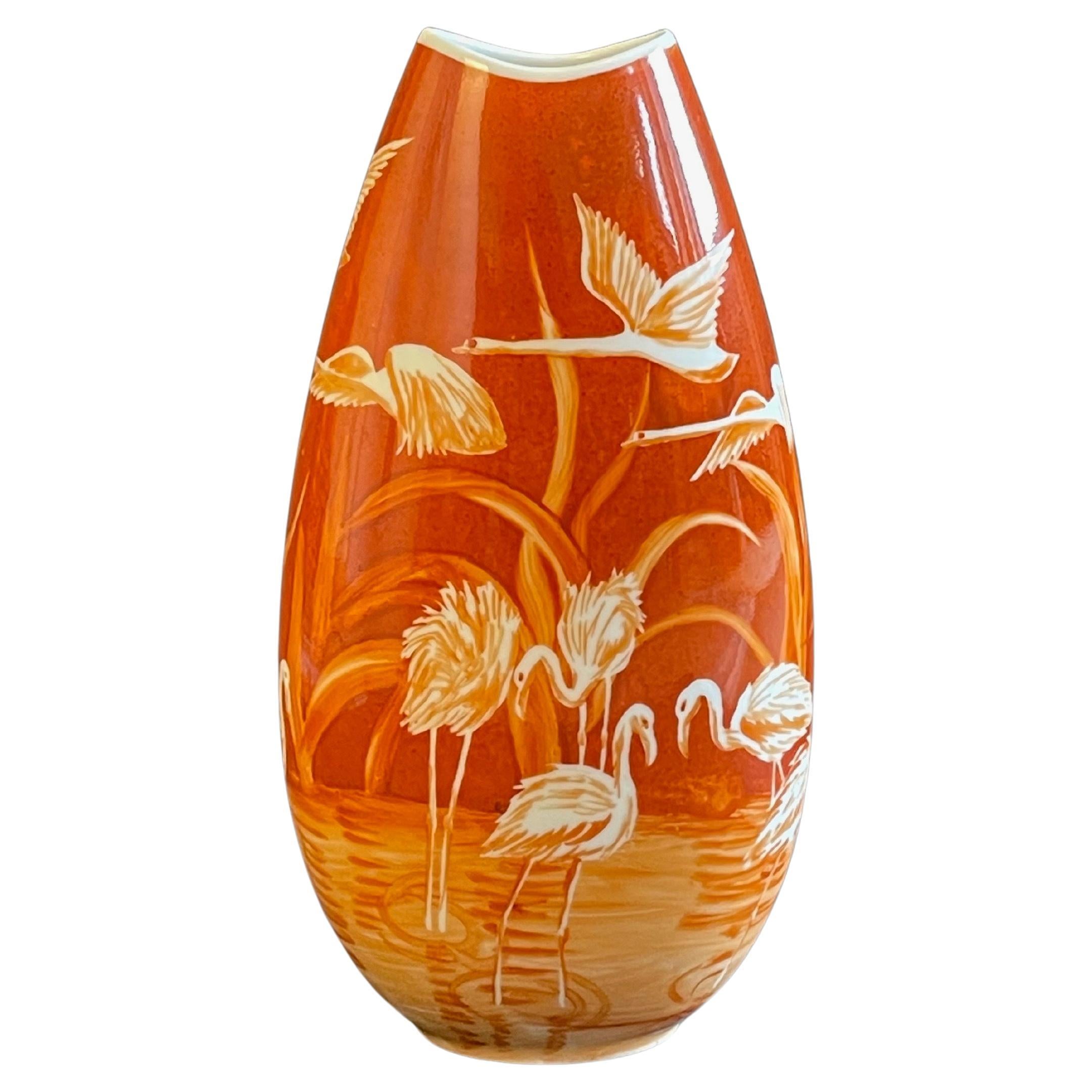 Vaso di fenicotteri e cigni in corallo di Thomas Rosenthal, dipinto a mano, 1963, Thomas Germany in vendita
