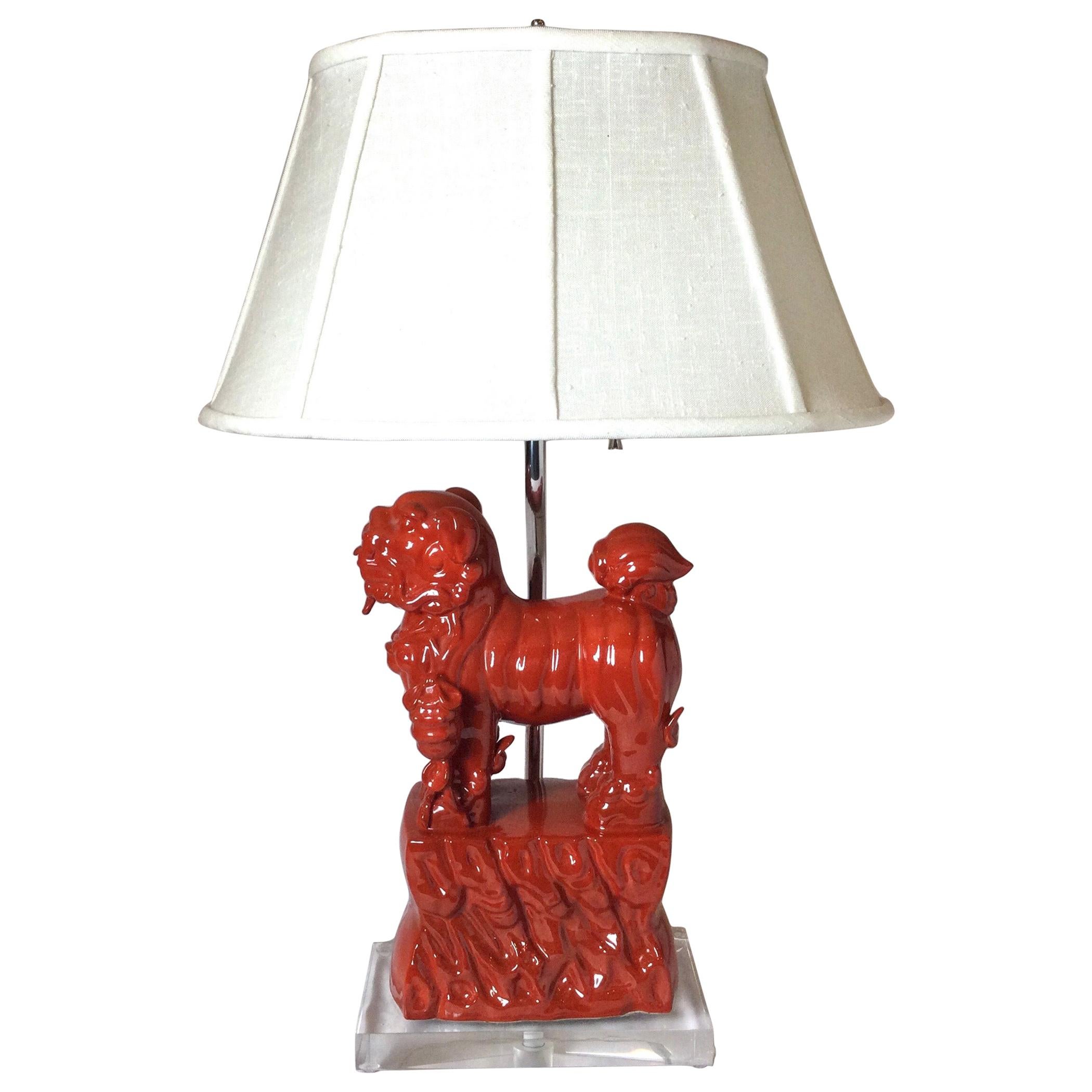 Pair of Mid Century Ceramic Foo Dog Table Lamps at 1stDibs
