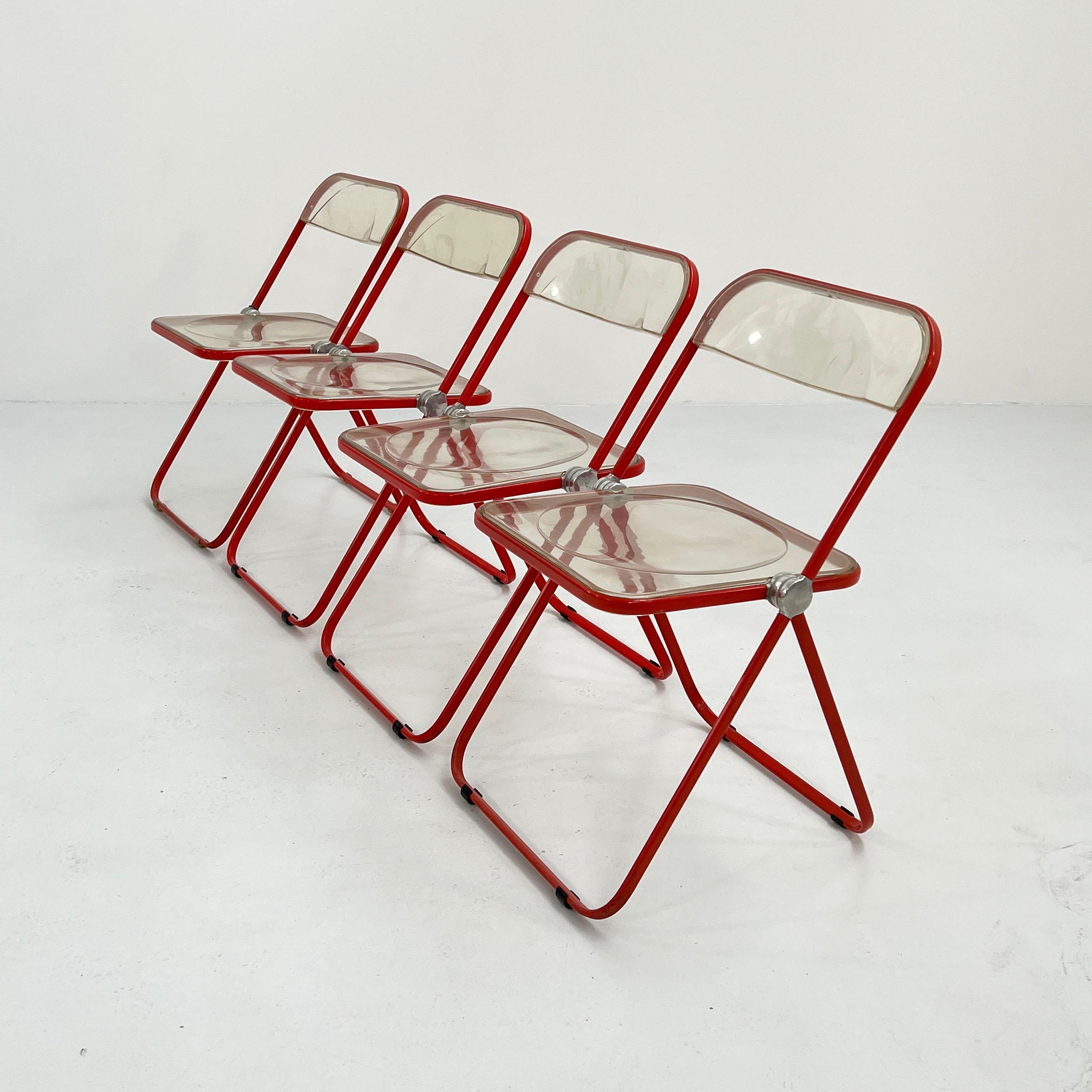 Coral Frame Plia Folding Chair by Giancarlo Piretti for Anonima Castelli, 1960s In Good Condition In Ixelles, Bruxelles