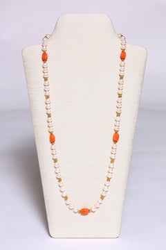 Coral, Freshwater Pearl and Gold Necklace