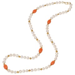 Coral, Freshwater Pearl and Gold Necklace