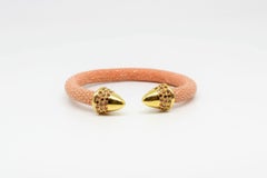 Coral Galuchat Skin Bangle Bracelet Teo, Gold-Plated