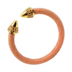 Coral Galuchat Skin Bangle Bracelet Teo, Gold-Plated
