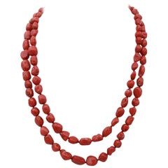 Antique Coral Garnets Diamonds 9 Karat Rose Gold and Silver Clasp Multi-Strands Necklace