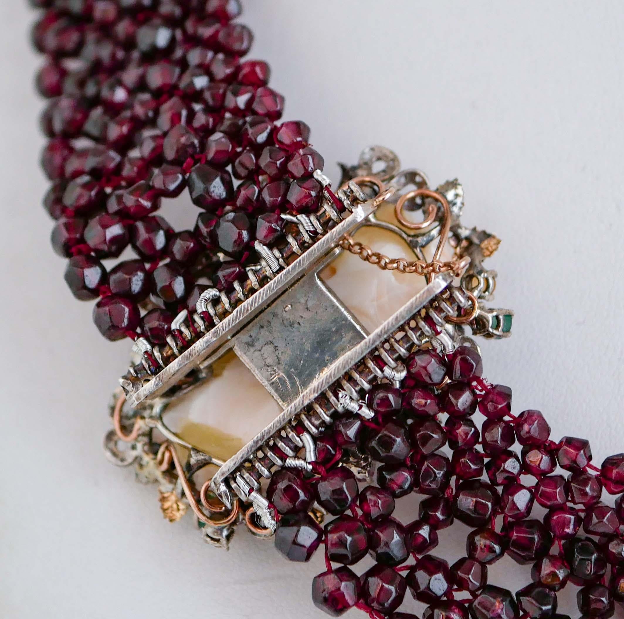 Mixed Cut Coral, Garnets, Diamonds, Emeralds, Rubies, Sapphires, Gold and Silver Necklace