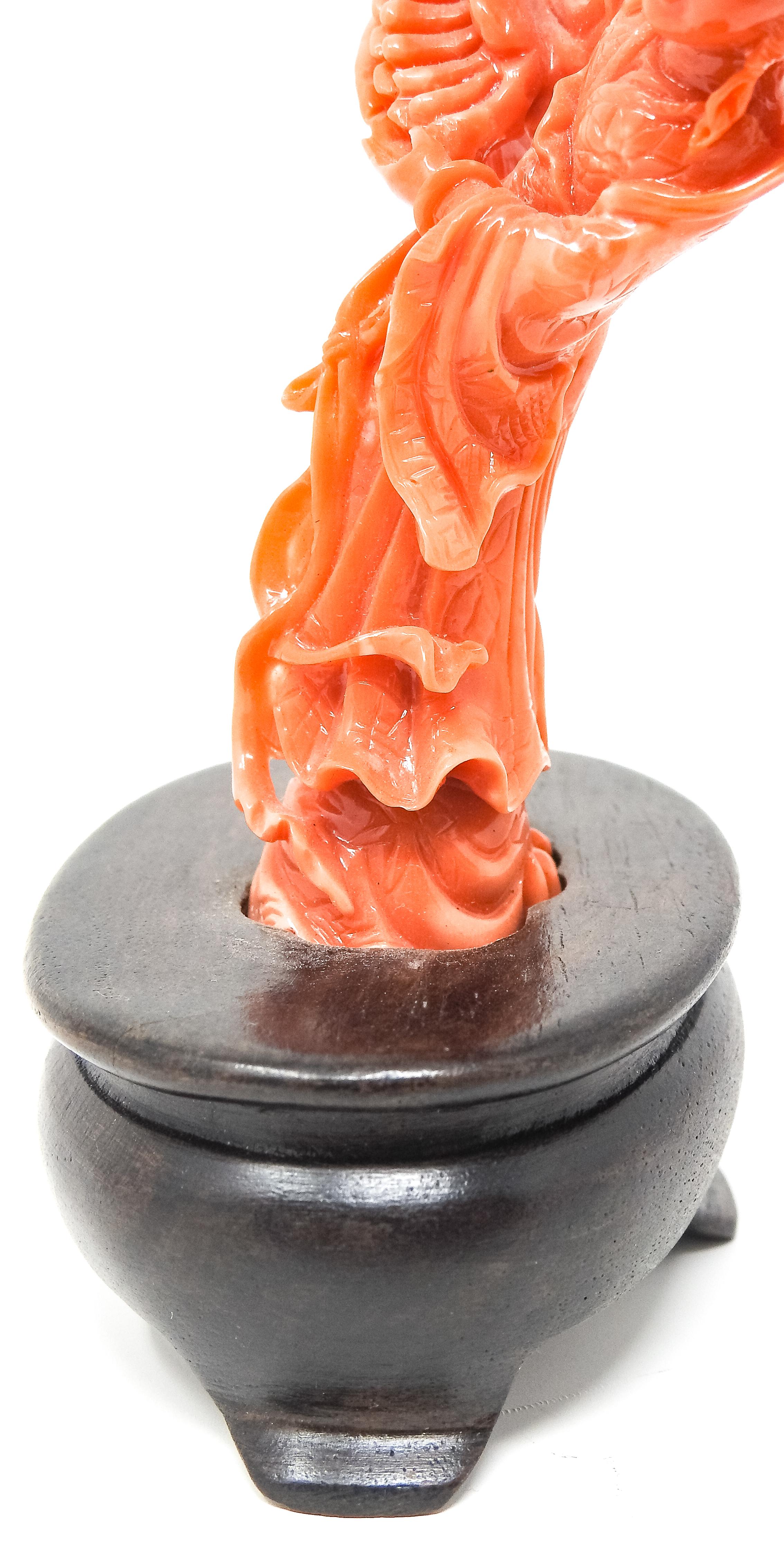 Coral Geisha Figure on Wooden Base 8