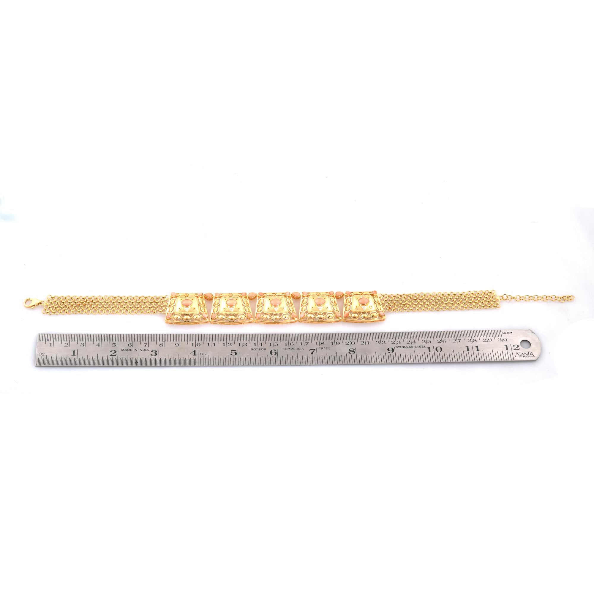 Coral Gemstone Choker Necklace Diamond 14 Karat Yellow Gold Handmade Jewelry In New Condition For Sale In Diera, Dubai